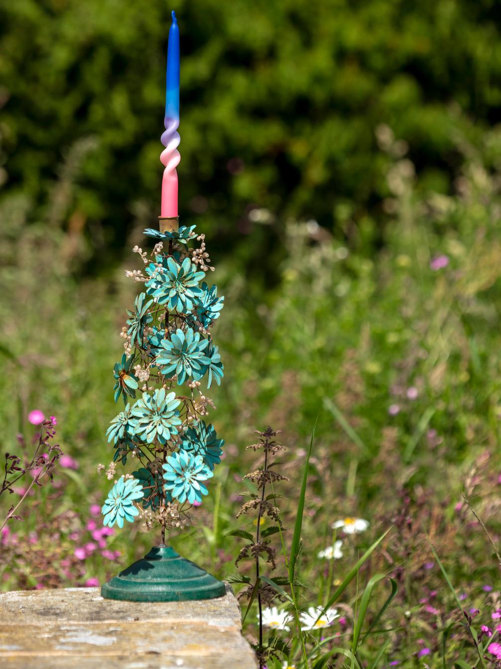Blue Floral Candlestick