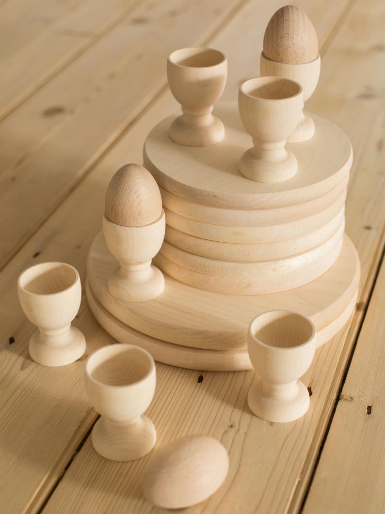 Turned Wooden Eggs & Egg Cups