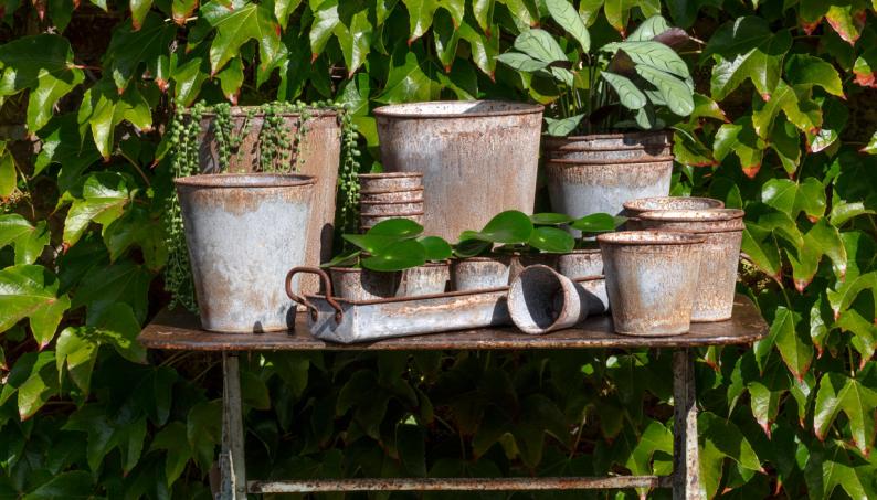 Vintage Round Garden Galvanised Metal Plant Flower Planter Pot GI8X 